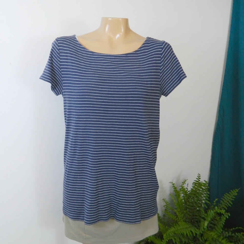 Ralph Lauren T Shirt Women XL Navy White Strip Boat Neck Short Sleeve Pony Logo
